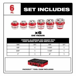 Milwaukee Tools Milwaukee 1/2" - 2" High Speed NPT 12R Pipe Threading 6 Head Kit (700) 48-36-1060 -Outlet Hilman Rollers Store 48 36 1060 4